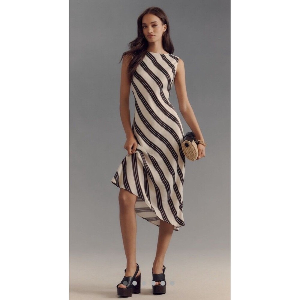 Anthropologie Cream and Black Striped Midi Dress